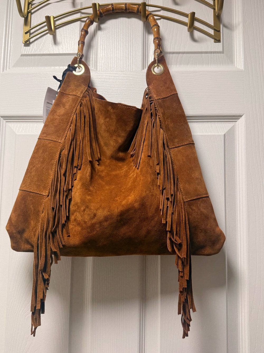 Suede Marlon Italian Leather Fringe Hobo Bag  Fringe Hobo Bag in Brown